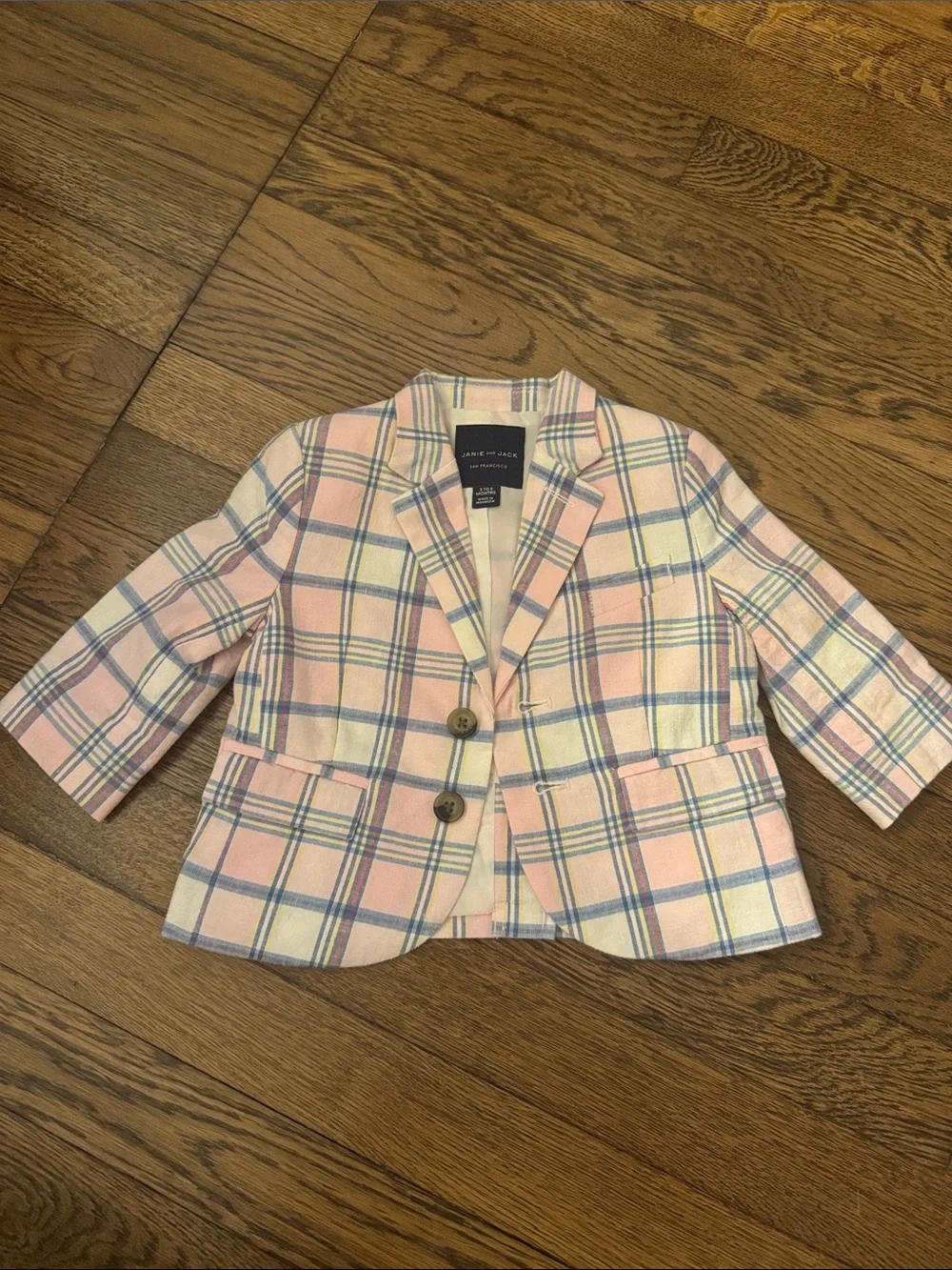 Janie and Jack Pastel Pink and blue Plaid Blazer 3-6 months